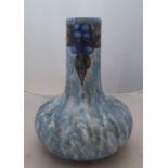 Stylised vintage Cranston pottery vase with grapes & leaves on mottled blue & grey ground 29 cm high