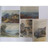 Folio of 9 early 20thC watercolours by differing hands, all unframed