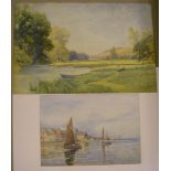 2 lake/coastal scene w/c's, 1 by John FULLWOOD (1854-1931), the other by James Gilmore, dated