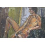 Patrick Lambert LARKING (1907-1981) male nude oil study, studio stamped, framed, 32 x 47 cm Has