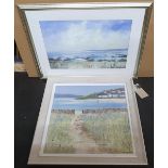 2 large Anthony Waller, coastal scene, white wood framed prints, Both approx 59 x 59 cm