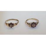 2 9ct yellow gold Ruby and diamond flower rings (2), Combined total gross weight is 2.8 grams,
