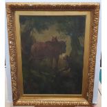 Tom Hanson oil "Man and horse in woodland", signed, original frame and glazed, 49 x 37 cm