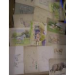 15, John Murray THOMSON (1885-1974) watercolour animal sketches, some signed or inscribed, all
