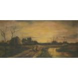 L Jervis 1915 oil on canvas, "Extensive country scene at daybreak", signed & dated, framed, 29 x