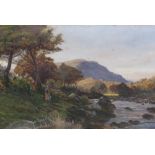 large Cyril WARD (1863-1935) watercolour "Figures by the riverbank", signed, original frame (a/f),