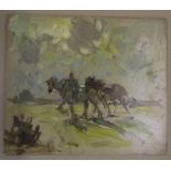 Provenanced, Arthur SPOONER (1873-1962) oil on card sketch, horseman with 2 ponies in landscape,