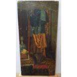 circa 1900 unsigned, unusual still-life oil on artist board, unframed, 48 x 23 cm Damage to top