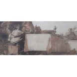 Circle of Frank BRANGWYN (1867-1956) crayon drawing, figures round the table, unsigned, in fine,