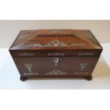 Georgian Tea-caddy with ornate white metal inlay, 30 cm in length, No key