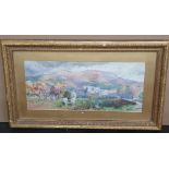 Large unsigned, 19thC watercolour "Extensive continental European landscape", original gesso