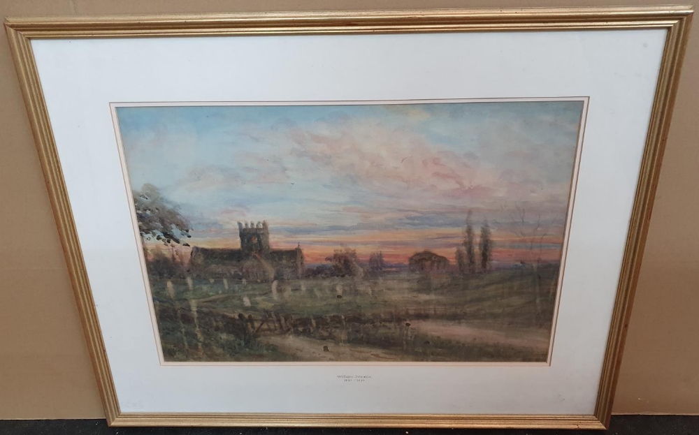 William FREEMAN (1853-1934) impressionist watercolour "Landscape with church at dawn", mounted, - Image 2 of 3