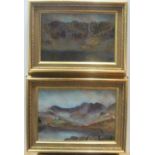 Pair of small, mountain lake scene oils on board, both signed GULLIVER, both framed, Both measure