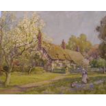 James W. MILLIKEN (act.1887-1930) watercolour "Picking blueberries, Anne Hathaways cottage",