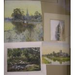 4 watercolours by differing artists including E A ROWE, Allan, J Hamilton, all unframed, various
