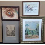 4 various old watercolours, all framed, by differing artists,