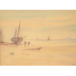 William Glover (1848-1916) beach scene watercolour, signed and framed 25 x 38cm