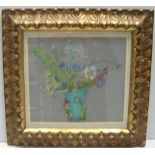 Unsigned, post-impressionist pastel "vase of flowers" in pleasing wood wide wood frame, 24 x 26 cm