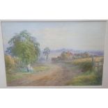 R Yuill, c1900 watercolour "Farm near Danbury, Essex", signed, inscribed to mount, framed, 20 x 30