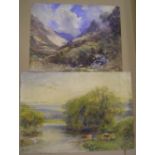 2 large Victorian watercolours, one by J S Gresley, both unframed, Average size is 40 x 50 cm