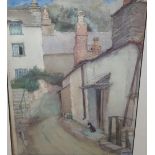 Early 20thC watercolour "Cornish street scene", signed under mount, framed, 32 x 22 cm