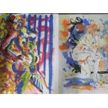 5 large, Hendrik GRISE (1917-1982) modernist watercolours 4 portraits & 1 abstract, all unframed