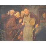 Eduard VON GRÜTZNER (1846-1925) oil on wood panel over print base "Group of monks", signed, label