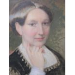 Finely painted Victorian watercolour portrait of a lady, monogrammed, original frame, 42 x 32 cm