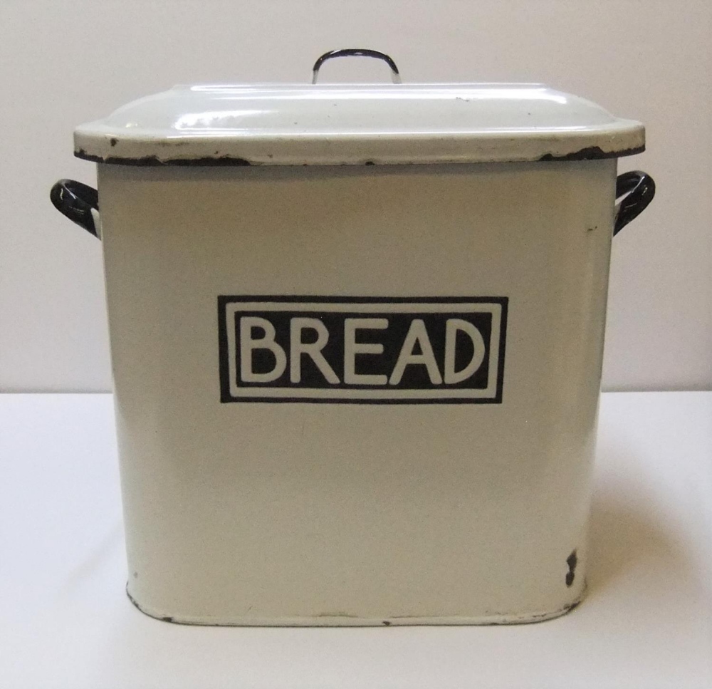 Vintage metal and enamel bread bin 40 cm x 32cm