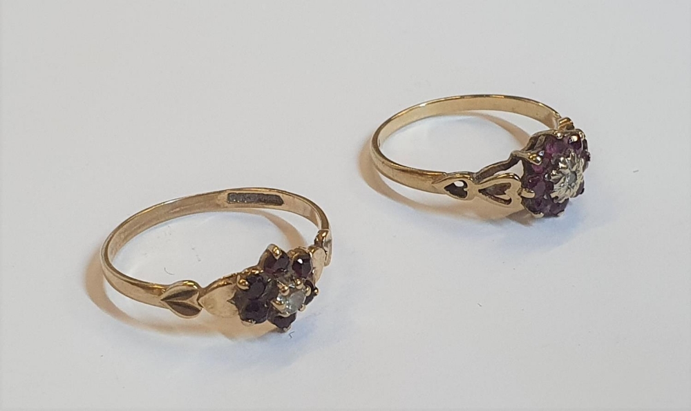 2 9ct yellow gold Ruby and diamond flower rings (2), Combined total gross weight is 2.8 grams, - Image 2 of 2