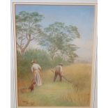 Kate E. BOOTH (act.1850-1898/99) 1895 watercolour "Haytime", signed and dated, in thin moulded