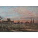 William FREEMAN (1853-1934) impressionist watercolour "Landscape with church at dawn", mounted,