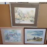 3 good quality 20thC watercolours by differing artists, all framed, Average size 35 x 46 cm