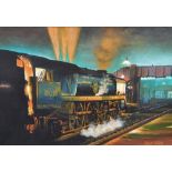 Exhibited, Frank Booth 1998 oil on board, "Night Haul", signed, exhibition labels verso, framed,