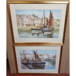 Pair of large Tom CLOUGH (1867-1943) watercolours "Herring boats, Pittenweem harbour, Fife,