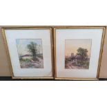 Pair of Thomas ROWDEN (1842-1926) 1890, country scene watercolours , signed, in matching thin