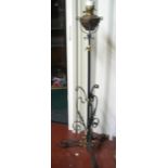 Free standing cast metal lamp, partially converted from oil lamp, 147 cm high