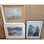 3 mid 20thC watercolours by differing artists, all framed,