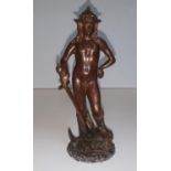 Unsigned antique bronze (possibly French) young mythical boy with large sword, 25 cm high, Please
