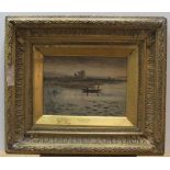 J R Millar, late 19thC watercolour "Figures in a punt" in original gilt plaster frame (some