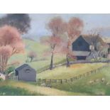 Franklin WHITE (1892-1975) oil on cut-down canvas, "Farm in autumn", unsigned, framed, 35 x 49 cm