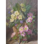 Charles Henry SLATER (c.1820-1890) watercolour "Basket of flowers, mounted but unframed, 39 x 28 cm