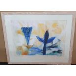 Large, modernist watercolour "still-life" initialled & dated K.H. (19)91, in modern thin wood