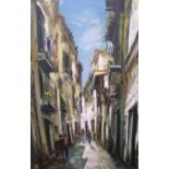 Large impressionist oil on canvas, "Italian street scene", indistinctly signed, framed, 93 x 63 cm