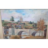 R Moore, mid 20thC watercolour "The old bridge", signed, framed, 26 x 36 cm