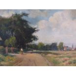 William James DUKES (1877-c.1936) oil on artists board, "Figure on a country road", signed, old gilt