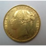 1880 Gold Sovereign, Queen Victoria, Young Head, St George back, Melbourne mint