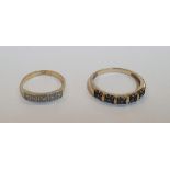 Unmarked 18ct yellow gold 5 diamond ring (1.9 grams) together with an unmarked gold ring set with