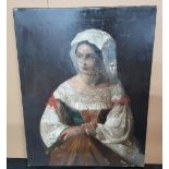 17thC Italian school oil on canvas, portrait of a peasant lady - requires restoration, unsigned,