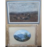 2 oils which need some restoration, oval 1855 oil of "The old bridge, Patterdale" by George Pettit &